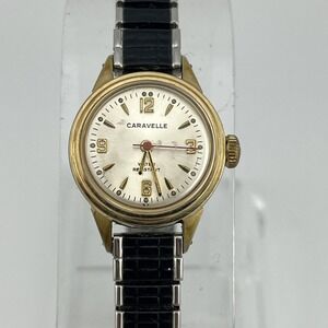 Vintage 70s Caravelle Bulova Mechanical Watch Women Gold Tone Case- Working